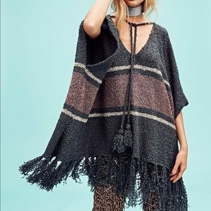 Juno Striped Poncho in Charcoal